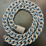 Load image into Gallery viewer, 14mm White & Blue Two-Tone Lab Grown Miami Cuban Chain