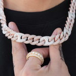 Load image into Gallery viewer, Two-Tone Diamond Cuban Link Chain (15mm) in Rose/White Gold