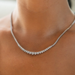 Load image into Gallery viewer, 14K White Gold Lab-Created 3-Prong Diamond Riviera Necklace
