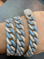 Load image into Gallery viewer, 14mm White & Blue Two-Tone Lab Grown Miami Cuban Chain