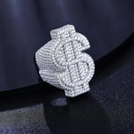 Load image into Gallery viewer, 925 Sterling Silver Micro Pave Lab Grown Diamond US Dollar Ring
