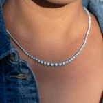 Load image into Gallery viewer, 18 inch White Gold Lab-Created 3-Prong Diamond Riviera Necklace