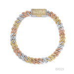 Load image into Gallery viewer, 14K Tri-Tone Gold Diamond Cuban Link Bracelet