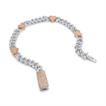 Load image into Gallery viewer, 14k Rose & White Gold Diamond Heart Cuban Link Bracelet
