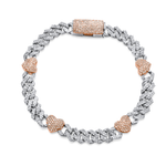 Load image into Gallery viewer, 14k Rose & White Gold Diamond Heart Cuban Link Bracelet