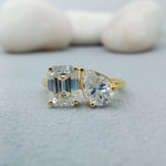 Load image into Gallery viewer, 3 ct pear and emerald cut lab grown diamond ring