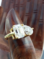 Load image into Gallery viewer, 3 ct pear and emerald cut lab grown diamond ring
