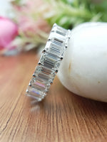 Load image into Gallery viewer, 3ct Emerald Cut Lab Created Diamond Eternity Wedding Band 14k White Gold Plated