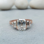 Load image into Gallery viewer, 14 kt rose gold emerald cut diamond ring