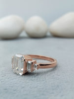 Load image into Gallery viewer, 14 kt rose gold emerald cut diamond ring