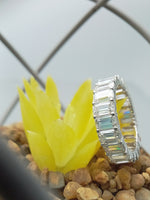 Load image into Gallery viewer, 3ct Emerald Cut Lab Created Diamond Eternity Wedding Band 14k White Gold Plated