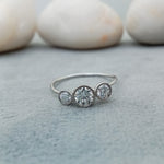 Load image into Gallery viewer, 3 Stone Round Cut Lab Grown Three Stone Pave Engagement Ring