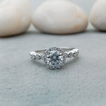 Load image into Gallery viewer, 0.85 ct Round Lab Grown Diamond Halo Engagement Ring with Floating Bubble Band