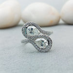 Load image into Gallery viewer, 14 kt sterling silver two stone engagement ring