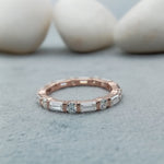 Load image into Gallery viewer, 18k Rose Gold Channel Set Dainty Thin Baguette Cut Diamond Band