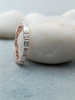 Load image into Gallery viewer, 18k Rose Gold Channel Set Dainty Thin Baguette Cut Diamond Band
