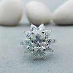 Load image into Gallery viewer, 14k White Gold 1.85 Carat Oval Snowflake Halo Engagement Ring