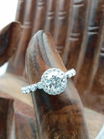 Load image into Gallery viewer, 0.85 ct Round Lab Grown Diamond Halo Engagement Ring with Floating Bubble Band