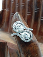 Load image into Gallery viewer, 14 kt sterling silver two stone engagement ring