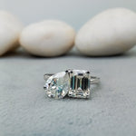 Load image into Gallery viewer, 5ct Two-Stone Lab Grown Ring, 3ct EmeraldCut and 2ct Pear Cut Two Stone Ring