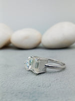 Load image into Gallery viewer, 5ct Two-Stone Lab Grown Ring, 3ct EmeraldCut and 2ct Pear Cut Two Stone Ring
