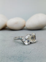 Load image into Gallery viewer, 5ct Two-Stone Lab Grown Ring, 3ct EmeraldCut and 2ct Pear Cut Two Stone Ring