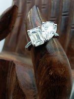 Load image into Gallery viewer, 5ct Two-Stone Lab Grown Ring, 3ct EmeraldCut and 2ct Pear Cut Two Stone Ring