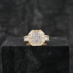 Load image into Gallery viewer, 18k Yellow Gold Art Deco Baguette Round Diamond Cluster Halo Engagement Ring