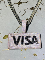 Load image into Gallery viewer, Master Credit Card Visa 14k Mens Silver Iced Pendant Charm 6mm Miami Cuban Chain