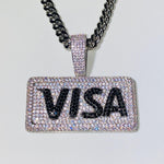 Load image into Gallery viewer, Master Credit Card Visa 14k Mens Silver Iced Pendant Charm 6mm Miami Cuban Chain