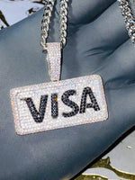 Load image into Gallery viewer, Master Credit Card Visa 14k Mens Silver Iced Pendant Charm 6mm Miami Cuban Chain