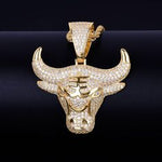 Load image into Gallery viewer, 18k Gold .925 Silver Micro Pave AAA Stone Bull Head Tau Pendant Chain Necklace