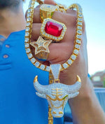 Load image into Gallery viewer, 18k Gold .925 Silver Micro Pave AAA Stone Bull Head Tau Pendant Chain Necklace