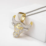 Load image into Gallery viewer, 18k Gold .925 Silver Micro Pave AAA Stone Bull Head Tau Pendant Chain Necklace
