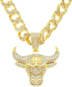 Load image into Gallery viewer, 18k Gold .925 Silver Micro Pave AAA Stone Bull Head Tau Pendant Chain Necklace