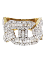 Load image into Gallery viewer, 10k Yellow Gold Round and Baguette Diamond Puff Gucci Cuban Band 13mm Ring 1.50 CT Men's