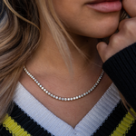 Load image into Gallery viewer, 14 kt rose gold Graduated Brilliant Round Cut Tennis Necklace