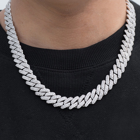 14k White Gold Iced Hip Hop 20mm with Lab Grown Diamonds Luxury Cuban Chain