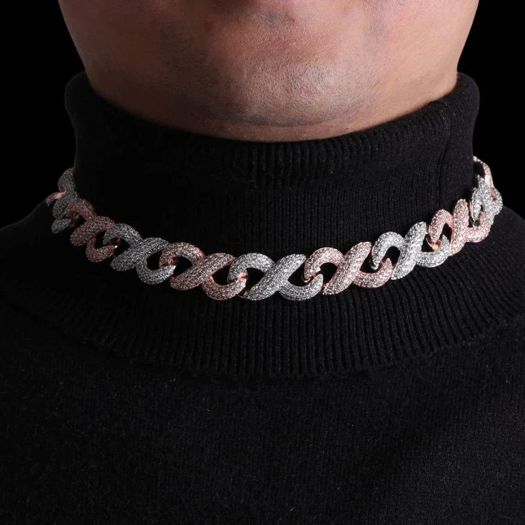 20mm Two Tone Infinity Iced Out Diamond Necklace Chain