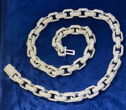 12mm White Gold Round Lab Grown Linking Design Cuban Link Chain Necklace