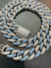 14mm White & Blue Two-Tone Lab Grown Miami Cuban Chain