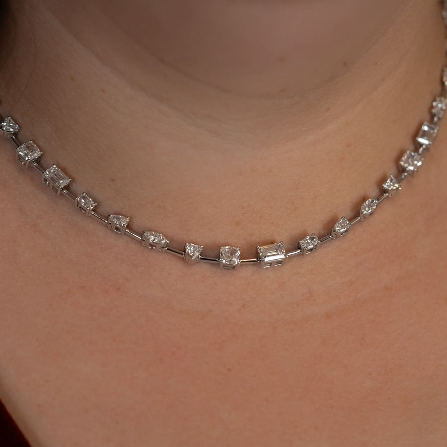 18k White Gold Mixed Fancy Cut Diamond Tennis Bracelet