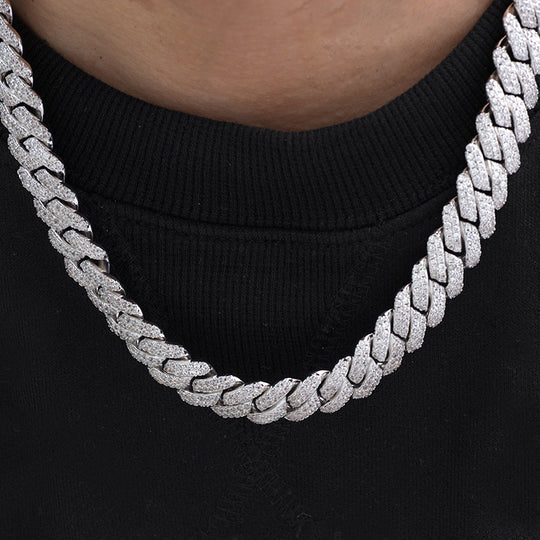 14k White Gold Iced Hip Hop 20mm with Lab Grown Diamonds Luxury Cuban Chain