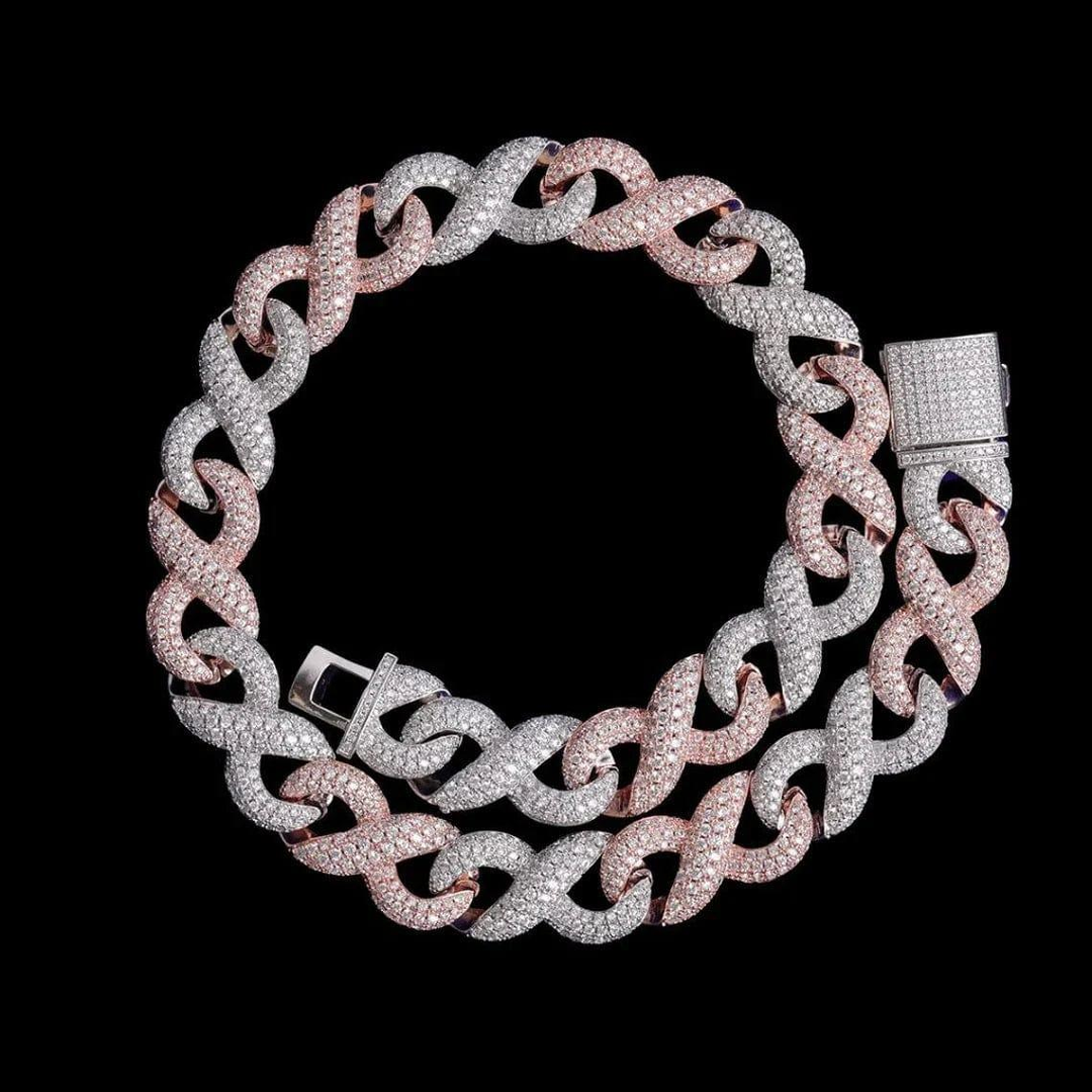 20mm Two Tone Infinity Iced Out Diamond Necklace Chain