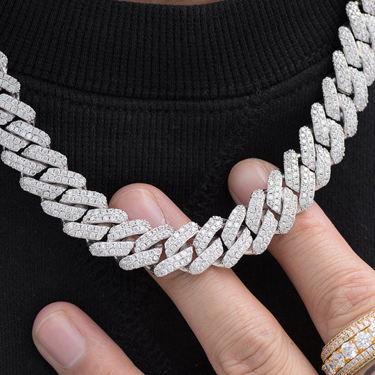 14k White Gold Iced Hip Hop 20mm with Lab Grown Diamonds Luxury Cuban Chain