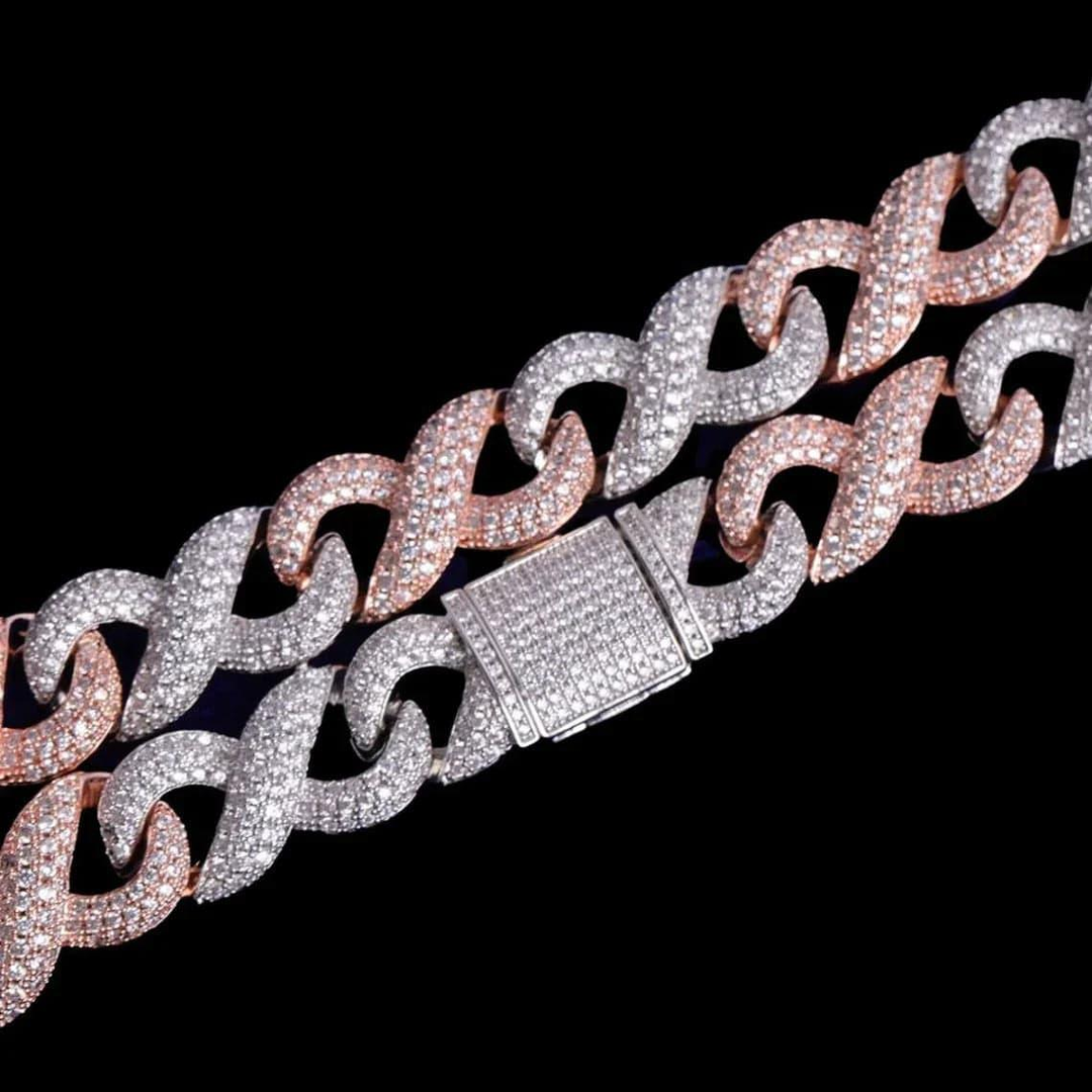 20mm Two Tone Infinity Iced Out Diamond Necklace Chain