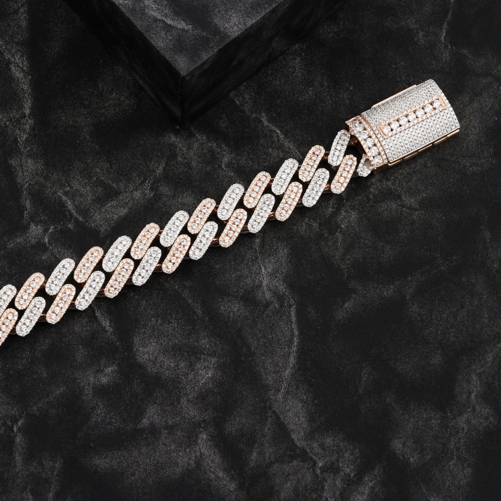 18 mm White Gold Round Diamond Cuban Chain