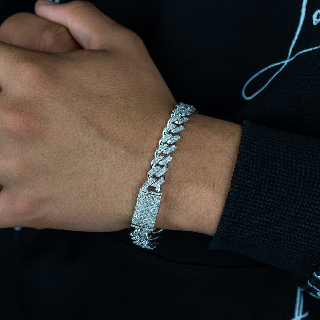 10K White Gold Diamond Cuban Link Bracelet