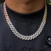 18mm VVS Round Lab Grown Diamond Three Tone Miami Cuban Link Chain Necklace