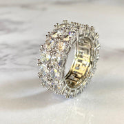 Tennis Band Ice Out Silver 5x Layered Designer Lab Grown Diamond Ring Band